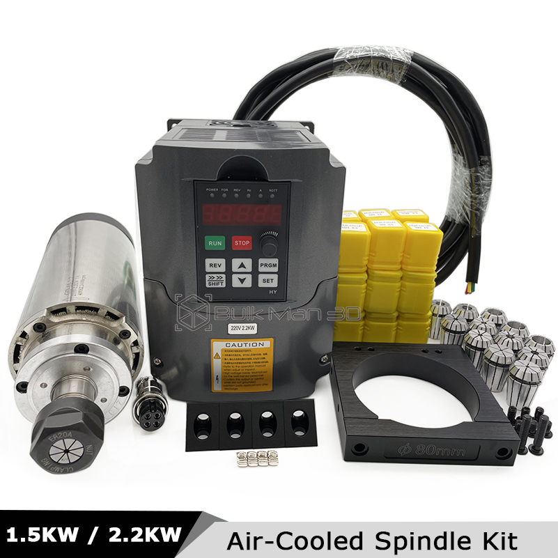 Air Cooled 1.5Kw Spindle Motor Inverter 110V - Kit moteur de broche CNC refroidi